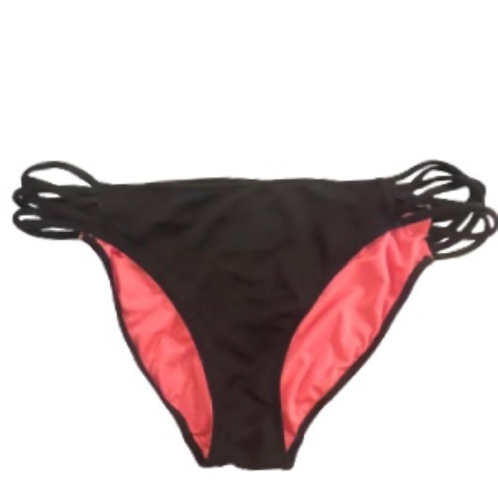 PINK- Solid Black Bikini Bottom with Side Banding. Size: Medium